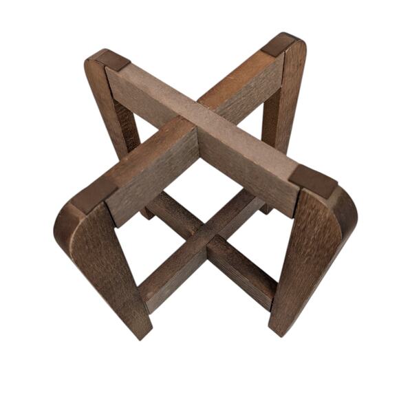 Free Standing Mid Century Style Wooden Plant Stand White Ceramic Round Pot - Picture 9 of 11